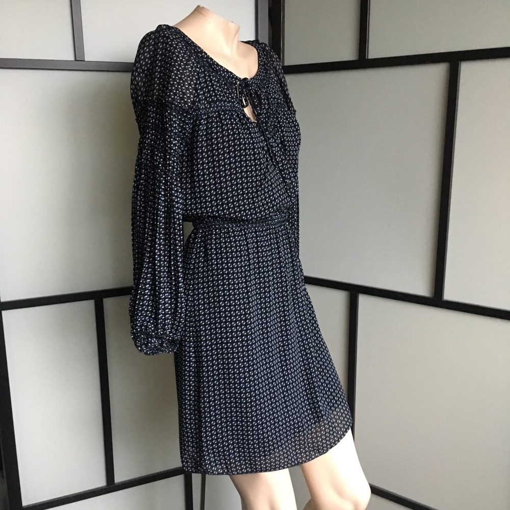 MAX STUDIO -  Black & Blue Peasant-Style Dress